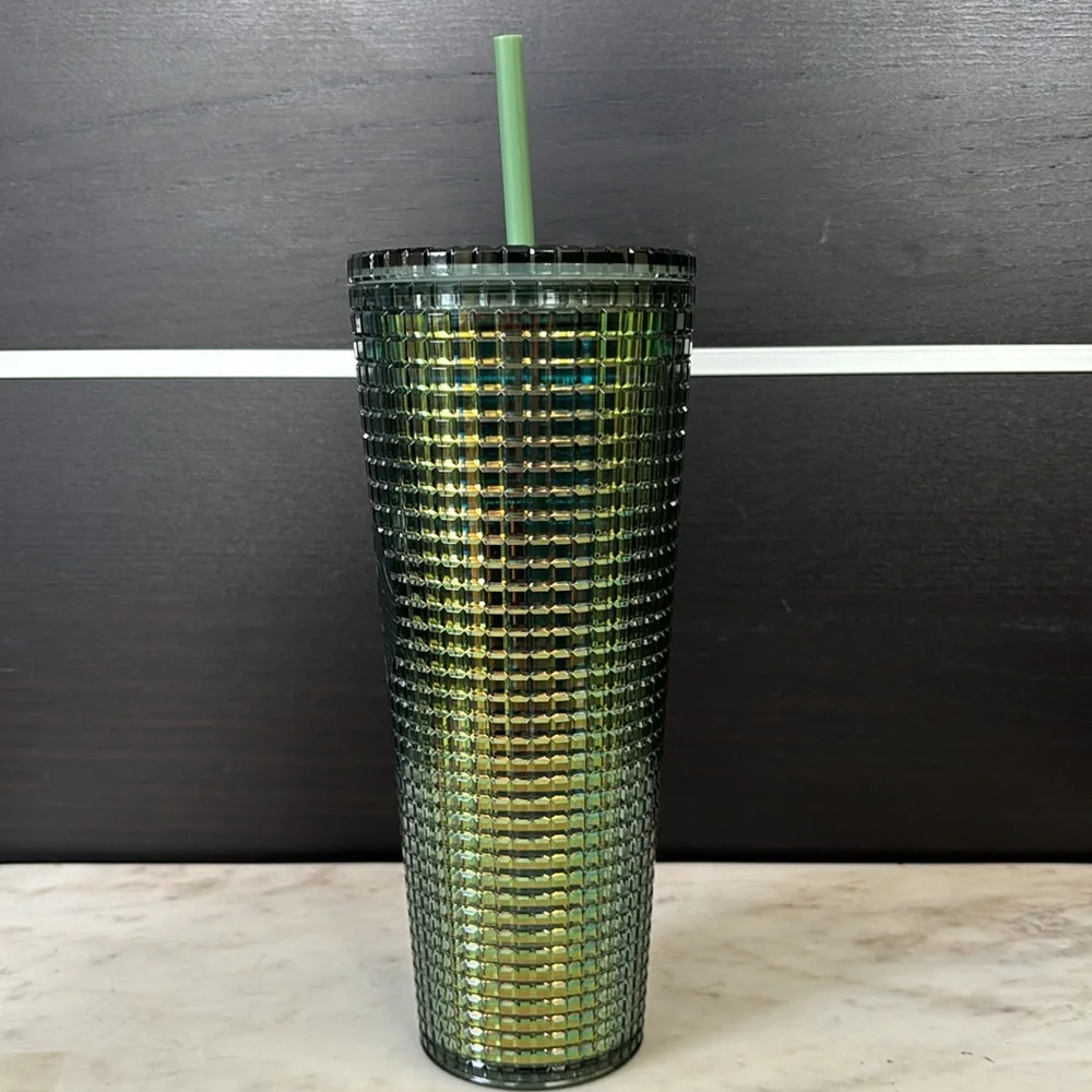 Starbucks 2022 Rainforest Green Iridescent Grid Venti 24 oz. Cold Cup Tumbler